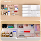 9 Pcs Stackable Drawer Organizer Trays Set, Multifunctional Stackable Storage Trays for Vanity, Bathroom, Kitchen, Desk Drawer Organizer Office. Plastic Drawer Organizers Available In 5 Colours, White