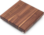 John Boos B Series Square Wooden Walnut Cutting Board 12”x12” – 1.5” Thick, 5-lb Non-Reversible Butcher Block with Stainless Steel Bun Feet & Edge-Grain