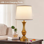 Luvkczc Gold Touch Table Lamps Set of 2, 22" Bedside Lamps with USB C+A Ports, 3 Way Dimmable Nightstand Lamps with White Lampshade,Table Lamps for Bedroom Living Room Bedroom Office, Bulbs Included