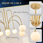 Modern Gold Sputnik Chandelier 8 Lights Large Luxury L41” Mid Century Milk Glass Globe Ceiling Pendant Light Contemporary for Foyer Staircase Living Dining Room Kitchen