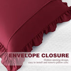 KKJIAF Ruffle Pillow Cases 24x24 Inches, Burgundy Square Ruffled Pillow Covers Set of 2, Microfiber Wrinkle Resistant Pillow Shams with Envelope Closure for Sofa Bed Living Room