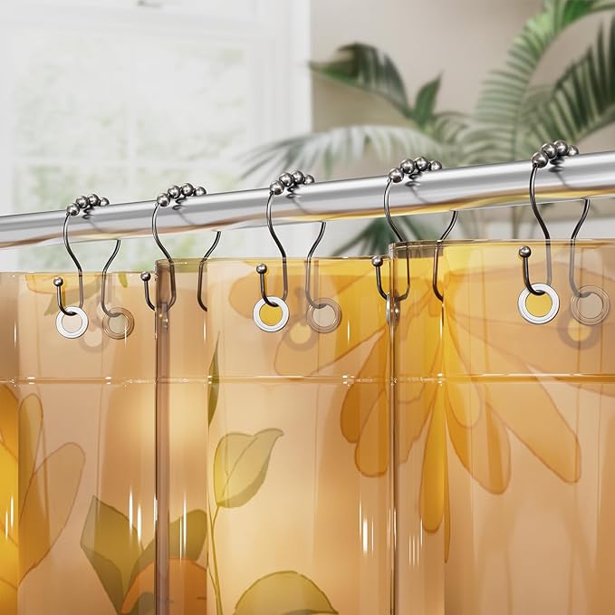 AmazerBath Shower Curtain Hooks, Shower Curtain Rings, Metal Bronze Shower Curtain Hooks Rust Proof, Smooth Glide Double Shower Hooks for Shower Curtain, Shower Rod Hooks 12Pcs