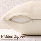 Pallene Faux Fur Plush Throw Pillow Covers 20x20 Set of 2, Soft Fluffy Couch Pillow Covers for Living Room, Beige
