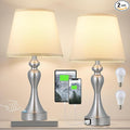 Seealle Touch Lamps for Night Stands - Bedside Lamps Set of 2, 3 Way Dimmable, USB C+A for Bedroom & End Tables (White&Nickel)