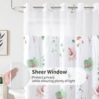 QiyI Flower Shower Curtain with Snap in Liner, Sage Green and Pink Watercolor Floral Cloth Bath Curtains, No Hook Shower Curtains with Mesh Top Window, Waterproof Bathroom Curtain Set, 72 x 81 Inch