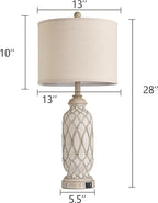 Farmhouse Table Lamps for Bedroom Set of 2, 28" Rustic Bedside Lamp with USB Ports, 3-Way Dimmable Nightstand Table Lamp for Living Room with Linen Drum Shade (Bulbs Included)