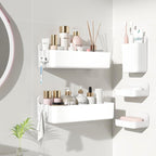 Nieifi Adhesive Wall Shelf, Shower Sheves 5 Pack with Soap Holder, Shower Organizer for Bathroom Organization, White