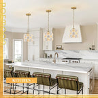 3-Pack Flower Small Pendant Lighting Gold Glass Pendant Light with White Ceramic Flowers Modern 1-Light for Kitchen Island Sink Dining Room Entryway Hallway, E26