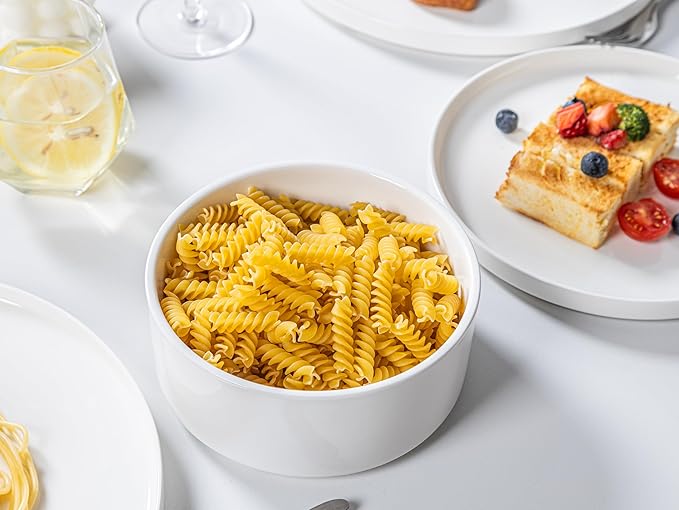 12pcs Dinnerware Sets with High Edge, Kitchen Plates and Bowls Set for 4, Chip and Scratch Resistant Porcelain Dishs Set - Dishwasher & Microwave Safe, QOMO-1996