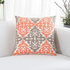 HWY 50 Coral Pink Decorative Throw Pillow Covers 18x18 Inch (1 Piece), Embroidered Cotton Farmhouse Cushion Cover Pillow Case for Sofa Couch Living Room Bed Bedroon, Floral Geometric