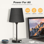 Black Lamp for bedrooms Set of 2 - Nightstand Bedroom Lamp with USB C Port and AC Outlet Charging, 3 Way Dimmable Touch Control Bed Side Table Lamp, Small Night Stand Light for Men/Kids
