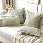 MIULEE Decorative Throw Pillow Covers for Couch Bed Livingroom 20x20 Inch Set of 2 Light Green Boho Accent Throw Pllows Broadside Striped Patchwork Soft Corduroy Summer Pillowcases