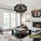 24” Black Boho Large Rattan Chandelier Light Fixture,6-Light Large Hand Woven Pendant Light Fixture Farmhouse Rustic Chandeliers for Kitchen Bedroom, Dining Room, Living Room, Hallway, Foyer