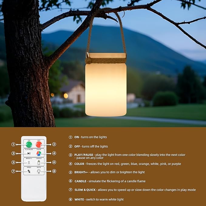 uuffoo LED Lamp Lantern Table Lamp Cordless Shower Lamp IP44 RGB and Warm White Dimmable for Indoor Outdoor Patio Camping Restaurant Home