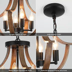 Farmhouse Hanging Pendant Lighting, 4-Light Rustic Flush Mount Ceiling Light Fixture,Modern Faux Wood Vintage Chandelier for Dining Room Kitchen Island Foyer Hallway Entryway Bedroom