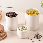 White Ceramic Canister Set with Bamboo Lids, 3-Piece Airtight Food Storage Jars for Kitchen - Flour, Sugar, Coffee, Tea, Spice - Small, Medium, Large Sizes