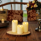 Homemory Flickering Flameless Candles, Realistic LED Candles with Remote and Timer, Real Wax Battery Operated Candles, Set of 3, Ivory