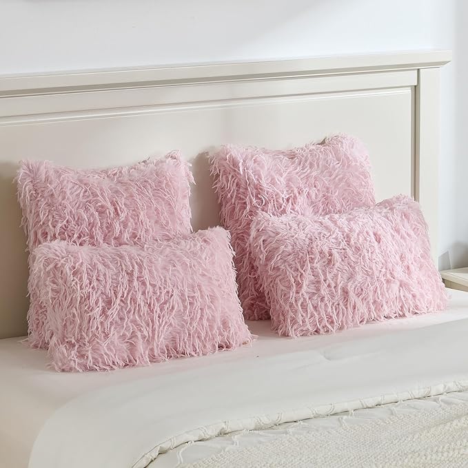 FUTEI Pink Decorative Throw Pillow Covers 12x20 Inch Set of 2,Soft Fluffy Faux Feather Texture Lumbar Pillow Cases,Modern Home Luxury Decor for Couch Bed Living Room