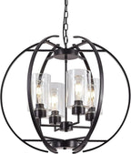 24" Globe Black Chandelier Dining Room Light Fixture Farmhouse Glass Chandeliers Vintage Bedroom Kitchen Island Pendant Lighting Industrial Metal Ceiling Hanging Fixture