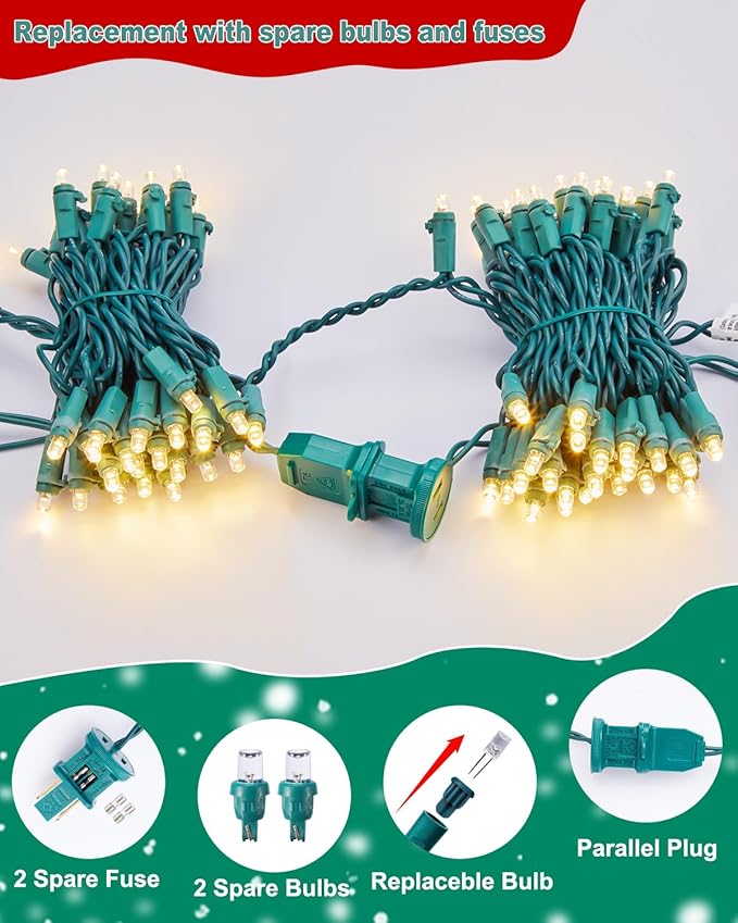 LED Christmas Mini String Lights, 28 Feet 100LEDs F5 Warm White Mini Lights, Connectable Christmas Tree Lights for Wreath Garland Holiday Party Wedding Outdoor Indoor Christmas Decoration, Green Wire