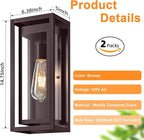 15" Large Oil Rubbed Bronze Outdoor Light Fixture, 2 Pack ORB Outdoor Sconces, Modern Waterproof Wall Lights with Clear Glass Shade for Front Door, Porch, Garage