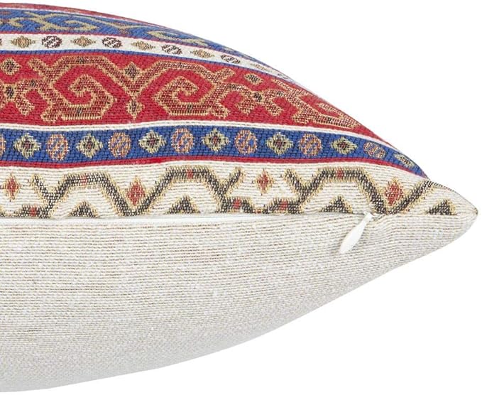 Boho Couch Pillow Covers Red and Blue Kilim - 14 x 24 Inches Decorative Throw Pillows, Lumbar Decor for Living Room, Bohemian Outdoor Case for Farmhouse, Ethnic Shams, Patio