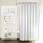 White and Black Scalloped Edge Shower Curtain Linen Textured with 12 Metal Hooks Cute Chic Heavy Duty Washable Waterproof Neutral Thick Shower Curtain Sets for Hotel Bathroom 72x72 inches