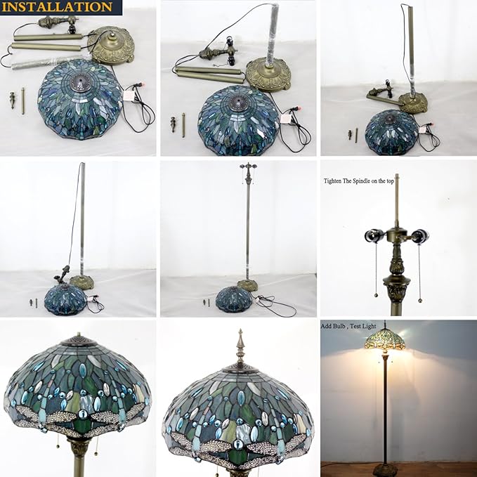 WERFACTORY Tiffany Floor Lamp Red Yellow Rose Stained Glass Standing Reading Light 16X16X64 Inches Antique Pole Corner Lamp Decor Bedroom Living Room Home Office S001 Series