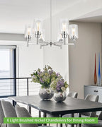 Farmhouse Chandeliers for Dining Room Brushed Nickel Chandelier Fixture with Clear Glass Shades 6 Light Dining Room Light Fixtures Pendant Lights for Kitchen Island Living Room Staircase