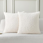FUTEI Cream White Throw Pillow Covers 26x26 Inch Set of 2,Furry Faux Fur Teddy Boucle Textured Cushion Covers,Soft Fluffy Decorative Euro Pillow Shams,Home Decor for Couch Bed Living Room Office Car