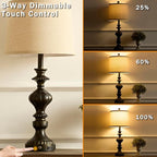27.5" Farmhouse Table Lamps Set of 2 Bedside Lamp with USB C+A Ports & AC Outlet, 3 Way Dimmable Touch Lamps for Living Room Bedroom Office Hallway Rustic Nightstand Traditional Lamp