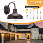 2-Pack Gooseneck Outdoor Light Fixtures, Farmhouse Barn Lights for Porch, Industrial Brown Exterior Wall Sconce for Garage, Patio, E26 Base Anti-Rust for Garage Frontdoor Entryway Doorway