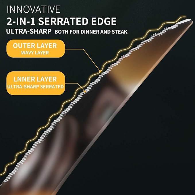 Lemeya 20-Piece Hammered Silver Gold Silverware Set for 4 with Serrated Forging Knives,18/10 Stainless Steel Modern Flatware Set,Unique Cutlery Set Spoons and Forks Set,Mirror Polished,Dishwasher Safe