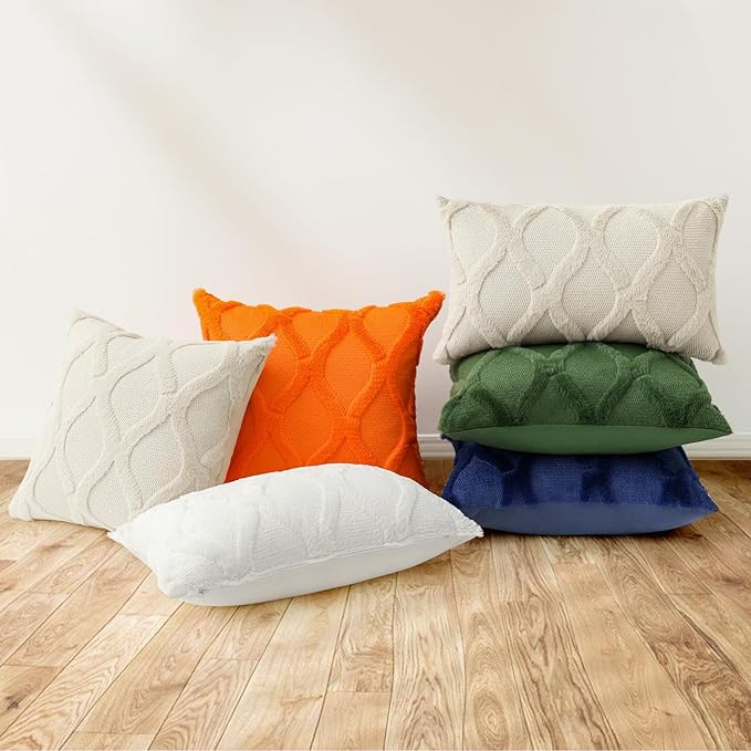 decorUhome Throw Pillow Covers 22x22 Inch Set of 2, Soft Plush Faux Fur Wool Dark Blue Couch Pillow Covers, Decorative Neutral Pillow Cases for Bed Sofa Living Room Home Decor