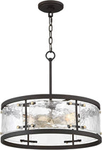 Possini Euro Design Bronze Pendant Light - 4 Light, Clear Waterglass Drum Shade, Bronze Brass Rustic Modern Pendant Light for Kitchen Islands, Dining Rooms, and Living Rooms - 19" Wide, 18 1/4" High