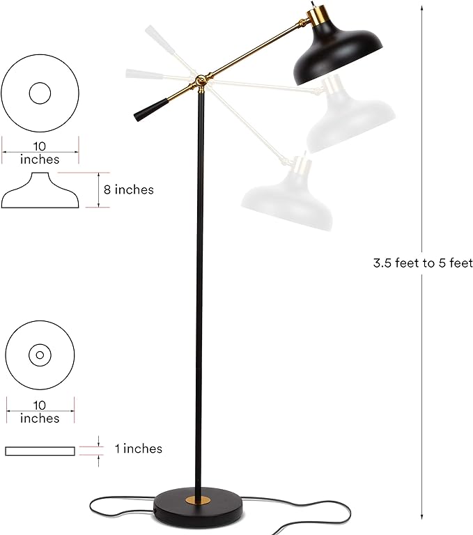 Brightech Wyatt 60 in. Classic Black Industrial 1-Light Height Adjustable LED Floor Lamp with Black Metal Bowl Shade FL-WYT-BLK