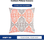 HWY 50 Coral Pink Decorative Throw Pillow Covers 18x18 Inch (1 Piece), Embroidered Cotton Farmhouse Cushion Cover Pillow Case for Sofa Couch Living Room Bed Bedroon, Floral Geometric