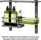 Orimade Over The Door Shower Caddy Adjustable 5 Tier Dark Grey,Bathroom Hanging Organizer Shelf Rustproof with 4 Hooks,Shower Basket with Soap Holder and Suction Cup