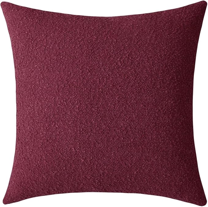 Jeneoo Burgundy Red Decorative Square Thick Throw Pillow Covers Fine Textured Boucle Couch Cushion Cases for Home Livingroom Sofa Decor, Set of 1, 24 x 24 Inch