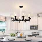 8 Light Black Chandeliers for Dining Room Light fixtures Over Table Modern Farmhouse Chandelier Industrial Hanging Pendant Lighting for Living Room Foyer Kitchen Table with Glass Shade