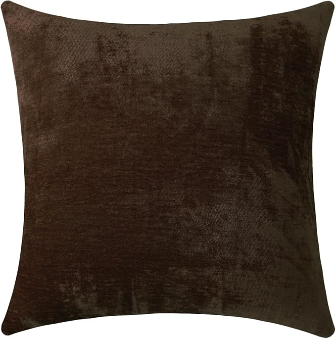 Jeneoo Coffee Brown Decorative Throw Pillow Covers Soft Chenille Comfy Solid Couch Cushion Case Decor (Set of 1, 24 x 24 Inches)