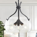 15.7" Large Glass Chandelier, 3-Light Industrial Farmhouse Chandelier, Black Round Pendant Light Fixture with Glass Shade for Dining Room Kitchen Sink Hallway Entryway