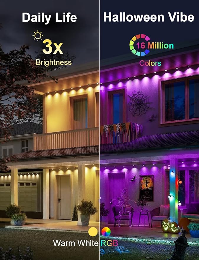 Nexillumi Permanent Outdoor Lights for House, 200ft Smart RGB LED Lights Outside with 16 Million DIY Colors, IP67 Waterproof Eternity Eaves Lighting for Christmas Halloween Holiday Daily Decorations