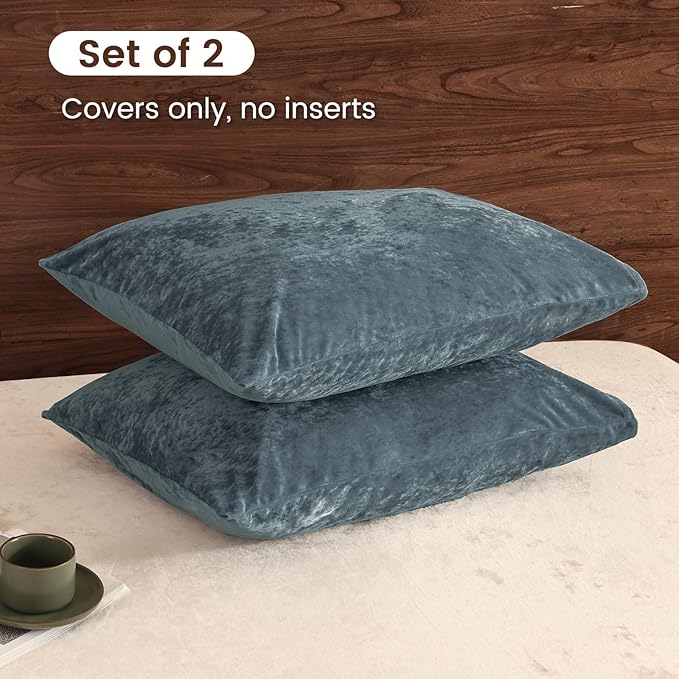 PHF Truly Velvet Pillowcases Standard Size, No Insert, 2 Pack Ultra Soft Breathable Pillow Shams Covers with Envelope Closure, 20" X 26" Luxury Cozy Warm Fuzzy Flannel, Stormy Blue