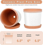 Ceramic Plant Pots, 6 Inch Planters for Indoor Plants, Flower Pots with Drainage Hole and Saucer, Set of 2 - Crackle Glaze White