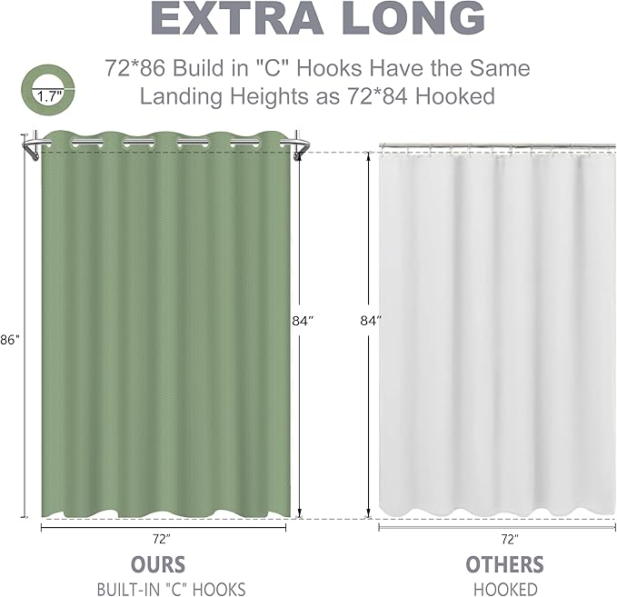 No Hook Shower Curtain, Green Modern Chevron Striped Luxury Hotel Style, Washable Waterproof Fabric for Bathroom, 15 Seconds Quick Install, 72W x 86L Inches