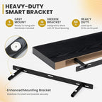 24 Inch Floating Shelves, 9.3" Deep Floating Shelf Wall Mounted, 24" Wall Shelves, Rustic Deep Bookshelf, Large Display Shelves & Storage Shelves for Bedroom, Living Room, Black, Set of 2