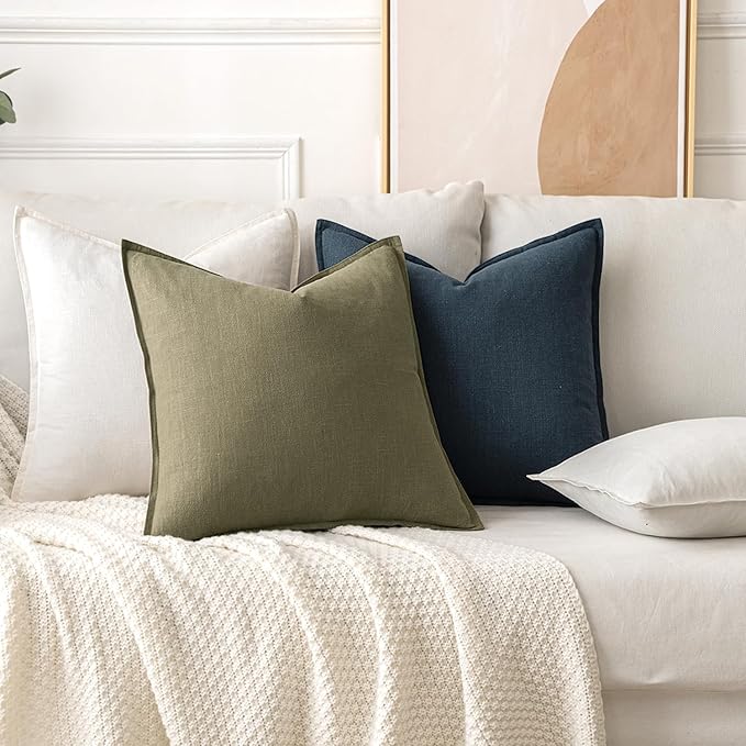 MIULEE Decorative Linen Euro Sham Pillow Covers 22x22 Inch Light Olive Green Boho Farmhouse Neutral Couch Throw Pillows for Bed Pack of 2 Accent Modern Pillowcase Summer Sofa Livingroom Home Decor