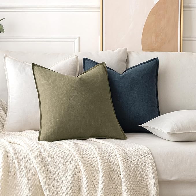 MIULEE Decorative Linen Euro Sham Pillow Covers 24x24 Cream White Boho Farmhouse Neutral Christmas Couch Throw Pillows for Bed Pack of 2 Accent Modern Pillowcase Sofa Livingroom Home Decor