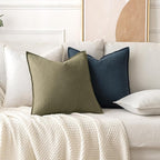 MIULEE Decorative Linen Pillow Covers 16x16 Inch Navy Blue Boho Farmhouse Neutral Couch Throw Pillows for Bed Pack of 2 Accent Coastal Modern Pillowcase Summer Sofa Livingroom Home Decor